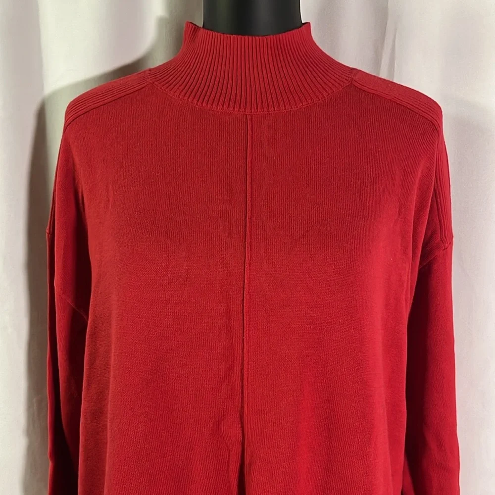 NWT Karen Scott Red Front Seam Mock Neck Cotton Sweater